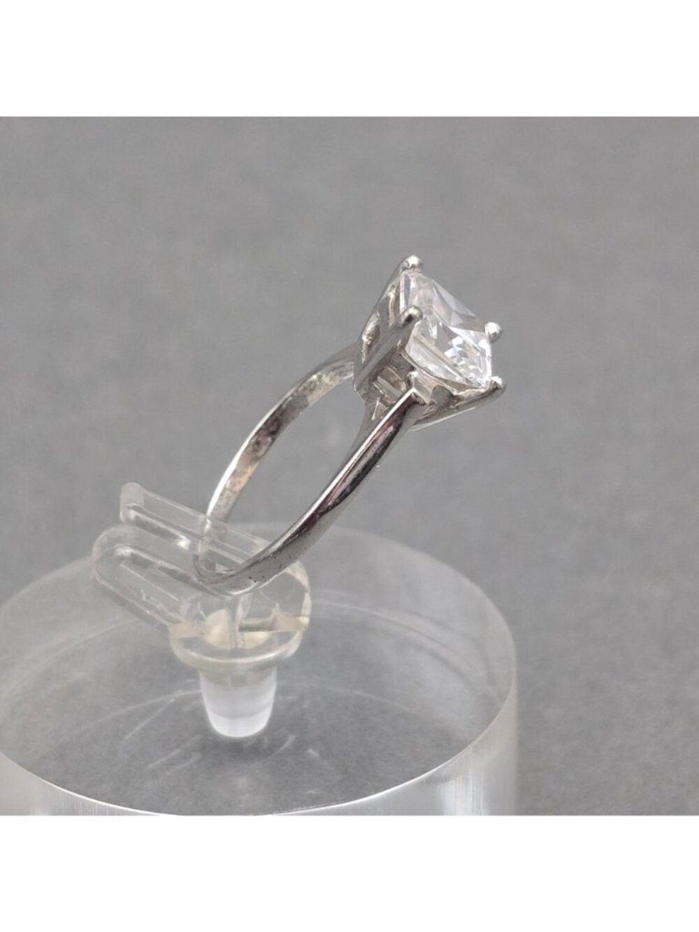 Sterling Silver CZ Princess Cut Solitaire Ring Size 6 Minimalist Wedding Band - Picture 5 of 12